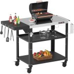 Chariot de service en acier inoxydable  3 niveaux, chariot barbecue extrieur avec table d'appoint pliable, ...