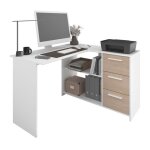 Parisot - bureau d'angle 3 tiroirs - essentiel - d�cor blanc / chene - 121, 2 x 74, 5 x 111 cm