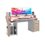Parisot - bureau silver avec led - dcor chene et mlamine blanc brillant - l 178 x p 88 x h 68 cm