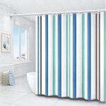 Rideau de douche ray bleu pour salle de bain, 180 x 180 cm, tissu pais avec ?illets et crochets, rsistant ...