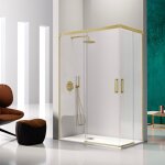 Kassandra - paroi de douche accès en angle 2 verres fixes + 2 portes coulissantes glasé or brossé 120 ... Kassandra - paroi de douche accès en angle 2 verres fixes + 2 portes coulissantes glasé or brossé 120 ...