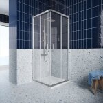 Paroi de douche d'angle coulissante 80x80 cm profils en aluminium chrom verre transparent 6mm avec ...