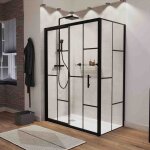 Paroi de douche d'angle effet verri�re atelia avec porte coulissante 140 cm x 80 cm