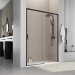 Paroi de douche fixe + porte coulissante tokio noir mat 150 cm