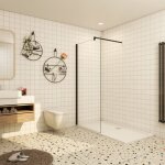 Paroi de douche � l'italienne 60x200cm profil noir mat en verre tremp� anticalcaire, livr� avec barre ...