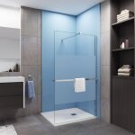 Paroi de douche  l'italienne en bande central dpoli 100x200cm avec porte serviette - tagre chrom ...