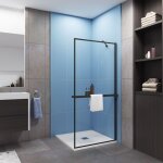 Paroi de douche � l'italienne cadre noir 80x200cm install� avec une de barre de fixation d?angle de 45cm, ...