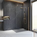 Schulte - paroi de douche à l'italienne, profilé cuivré, paroi fixe walk in, verre 6 mm anticalcaire, ... Schulte - paroi de douche à l'italienne, profilé cuivré, paroi fixe walk in, verre 6 mm anticalcaire, ...