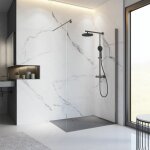 Schulte - paroi de douche à l'italienne, profilé gun métal, paroi fixe walk in, verre 5 mm anticalcaire, ... Schulte - paroi de douche à l'italienne, profilé gun métal, paroi fixe walk in, verre 5 mm anticalcaire, ...