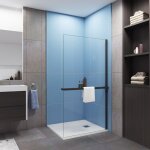 Paroi de douche � l'italienne profil� en noir 100x200cm avec �tag�re de douche et porte serviette profil� ...