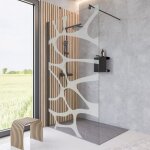 Paroi de douche 120 x 200 cm à l'italienne, profilé noir, paroi fixe walk in verre 6 mm décor cailloux ... Paroi de douche 120 x 200 cm à l'italienne, profilé noir, paroi fixe walk in verre 6 mm décor cailloux ...