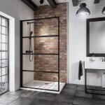 Paroi de douche  l'italienne, profil noir, newstyle atelier schulte, paroi fixe walk in style industriel, ...