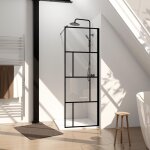 Paroi de douche � l'italienne serigraphie type briques - 70x195cm - profile noir mat - verre 5mm