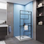 Paroi de douche � l'italienne s�rigraphie brique 90x200cm install� avec une de barre de fixation d?angle ...