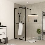 Aurlane - paroi de douche noir mat 80x200cm - porte - serviette et étagère - dark contouring shelf Aurlane - paroi de douche noir mat 80x200cm - porte - serviette et étagère - dark contouring shelf