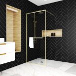Aurlane - paroi de douche or doré brossé 90x200cm - porte - serviette et etagère Aurlane - paroi de douche or doré brossé 90x200cm - porte - serviette et etagère