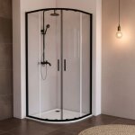 Paroi de douche semi - circulaire 80x80 cm noir mat, 2 fixes + 2 portes coulissantes, verre tremp� 6 ...
