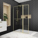 Aurlane - paroi de douche avec volet pivotant 90 + 40x200 cm - porte - serviette + etagère finition or ... Aurlane - paroi de douche avec volet pivotant 90 + 40x200 cm - porte - serviette + etagère finition or ...