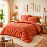 Parure de couette nidra 240 x 220 cm ? coton nid d?abeille ? terracotta ? 2 taies 65 x 65 cm