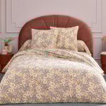 Linnea - parure de drap 100% flanelle de coton lily gris orange 240x300 cm