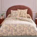 Linnea - parure de drap 100% flanelle de coton lily gris orange 280x300 cm