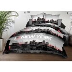 Le linge de jules - parure drap plat + drap - housse 140x190 + 2 taies - microfibre - new - york