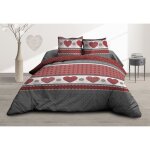 Parure drap plat + drap - housse 160x200 + 2 t - pur coton 57 fils - coeurs rouge