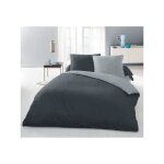 Lovely home - parure housse de couette 2 personnes - 220x240 cm - 100% coton - bicolore gris clair et ...
