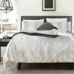 Parure housse de couette 220 x 240 cm + 2 taies d'oreiller 65 x 65 cm satin de soie blanc parure de lit ...