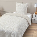 Parure de lit 1 personne en coton imprim� beige 140x200cm