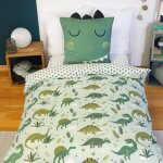 Parure de lit 140x200 cm enfant - housse de couette + 1 taie d'oreiller 63x63 cm motif imprim dinosaure ...