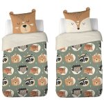 Parure de lit 140x200 cm enfant ? housse de couette animaux de la fort + 1 taie d?oreiller avec oreilles ...