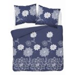 Parure de lit 160x200 satin microfibre fleurs bleu