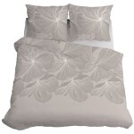 Parure de lit 220x200 satin microfibre fleurs feuilles beige