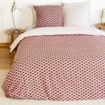 Parure de lit 220x240 cm - cote deco - imprim� g�om�trique - microfibre - rouge blanc - adulte