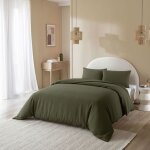 Parure de lit 240x220 flanelle kaki terre de nuit