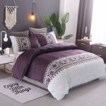 Parure de lit 3 pices pour 2 personnes  motif imprim convallaria violet housse de couette rversible ...