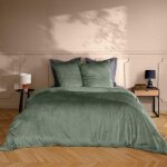 Parure de lit 3 pi�ces en velours uni ? housse de couette douce + 2 taies d?oreiller ? linge de lit ? ...