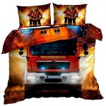 Parure de lit 3d en satin de coton 160 x 200 cm camion de pompiers. pompiers rouge Parure de lit 3d en satin de coton 160 x 200 cm camion de pompiers. pompiers rouge