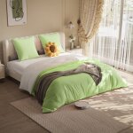 Parure de lit 4 pi�ces en polyester, avec drap - housse et housse, pour lit 140x200 cm - blanc + vert ...
