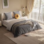 Parure de lit 4 pi�ces en polyester, avec drap - housse et housse, pour lit 140x200 cm - gris fonc� + ...