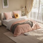 Parure de lit 4 pi�ces en polyester, avec drap - housse et housse, pour lit 160x200 cm - rose + gris ...