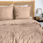 Parure de lit adulte 100% coton - housse de couette 220x240 cm + 2 taies d'oreiller 63x63 cm uni sensation ...