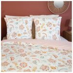 Parure de lit adulte - housse de couette + 2 taies d'oreiller 63x63 cm motif imprim floral rose, vert, ...