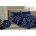 Parure de lit basique 220x200 bleu marine avec passepoil turquoise