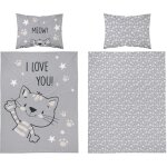 Parure de lit bb 100x135 chat gris coton
