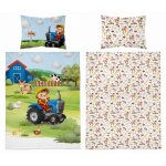 Parure de lit b�b� en bambou 100x135 tracteur de ferme bleu