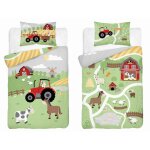 Parure de lit b�b� en bambou 90x120 tracteur de ferme rouge