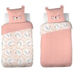 Parure de lit chat 140x200 cm? housse de couette rose + 1 taie d?oreiller avec oreilles matelass�es ? ...