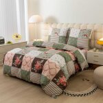Parure de lit en coton 140x200 � carreaux fleurs